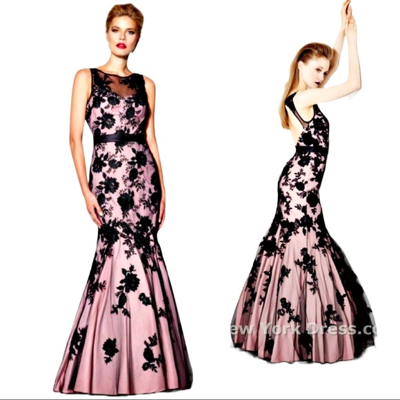 Neiman Marcus Dresses & Skirts - NEIMAN MARCUS Kathy Hilton  Gown Formal dress pink w black lace mermaid hem 4